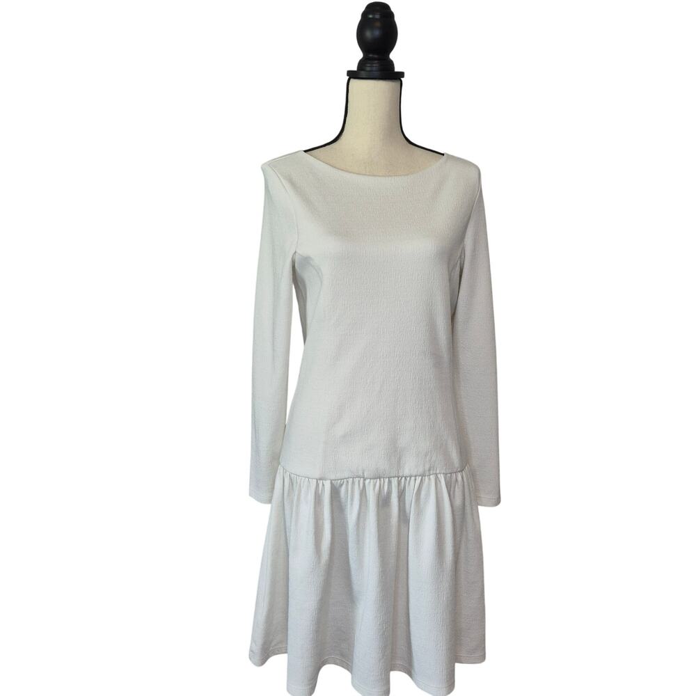 Reiss Agnes Off White Cream Drop Waist Knit Mini Dress Long Sleeve Shift Size 6 - Picture 1 of 13